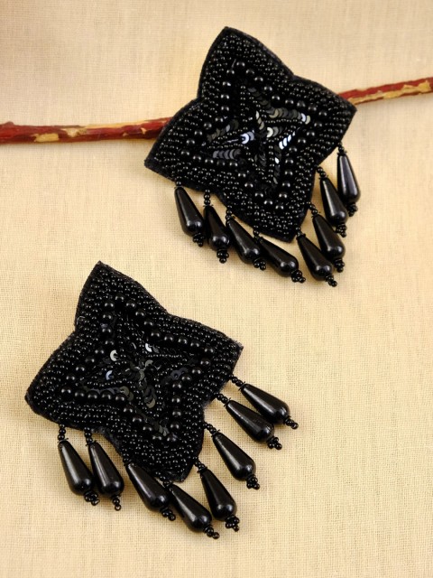 

Crunchy Fashion Black Contemporary Bead Studded Drop Earrings
