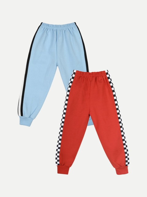 

Cutiekins Kids Pack Of 2 Turquoise Blue & Red Solid Regular-Fit Cotton Joggers