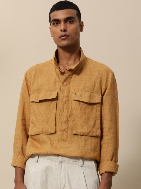 

Mr Bowerbird Men Beige Relaxed Fit Pure Linen Shacket Shirt