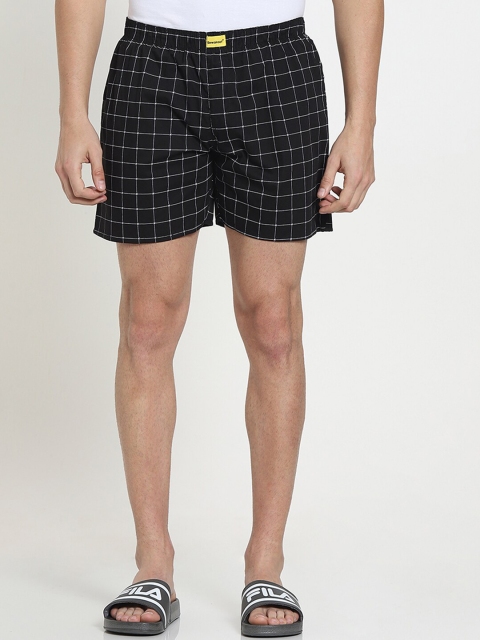 

Bewakoof Men Black & White Checked Pure Cotton Boxers