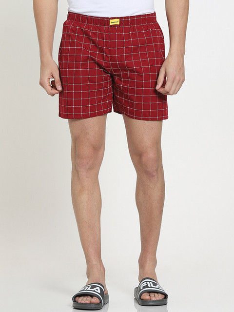

Bewakoof Men Maroon & White Printed Pure Cotton Boxers 369550