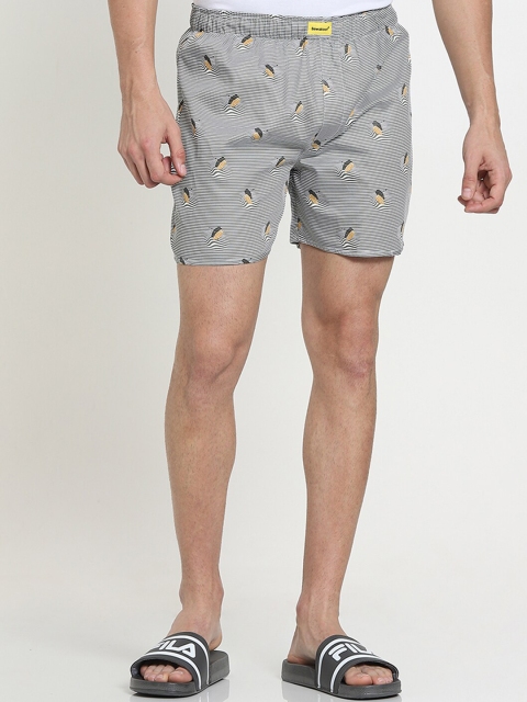 

Bewakoof Men Grey & White Printed Pure Cotton Boxers