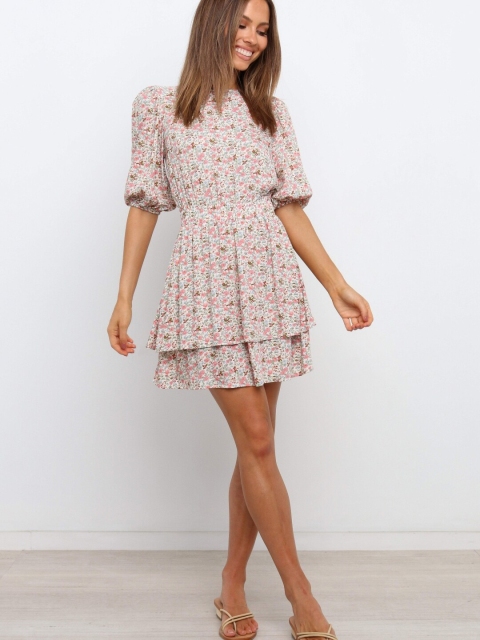 

GRACE & JACK White & Pink Floral Cotton Layered Fit & Flare Dress