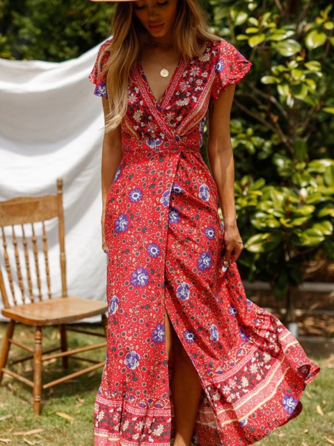 

GRACE & JACK Red Floral Maxi Dress
