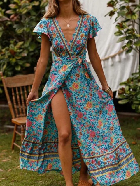 

GRACE & JACK Turquoise Blue Floral Maxi Dress