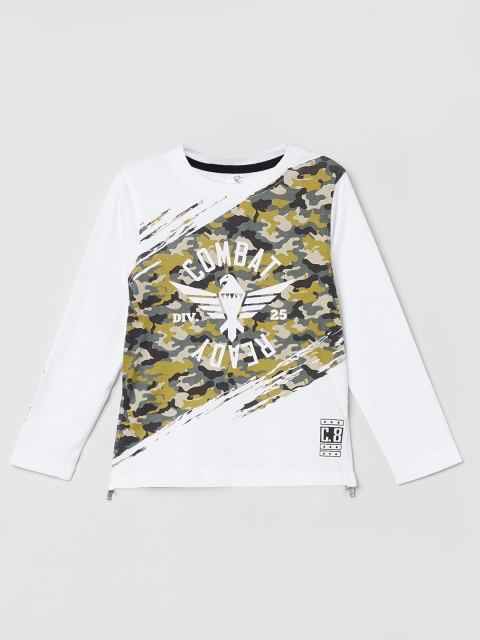 

max Boys White Camouflage Printed T-shirt