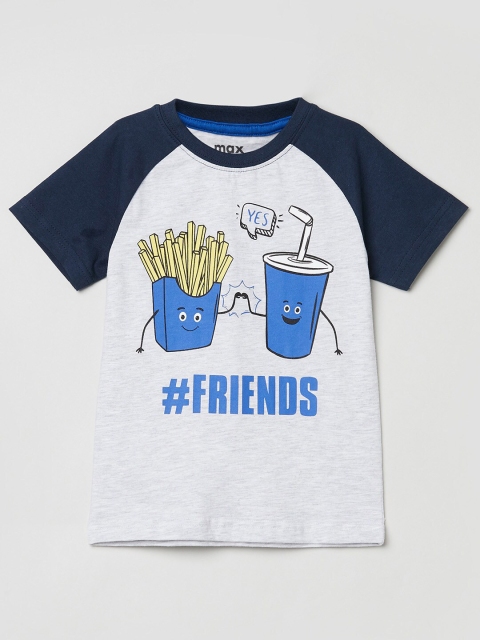 

max Boys Grey Typography Printed Pockets T-shirt