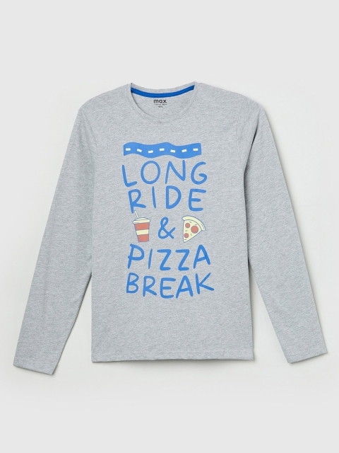 max Boys Grey Typography Printed T-shirt