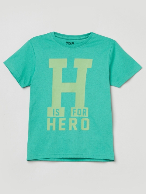 

max Boys Green Typography Printed T-shirt