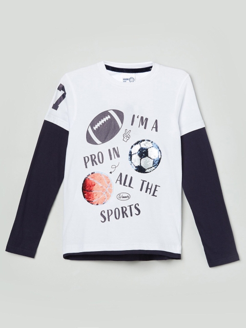 

max Boys White Typography Printed T-shirt