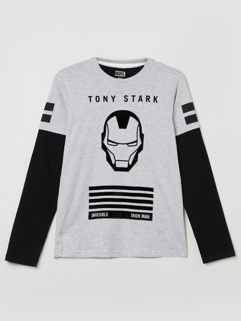 

max Boys Grey Striped Applique T-shirt