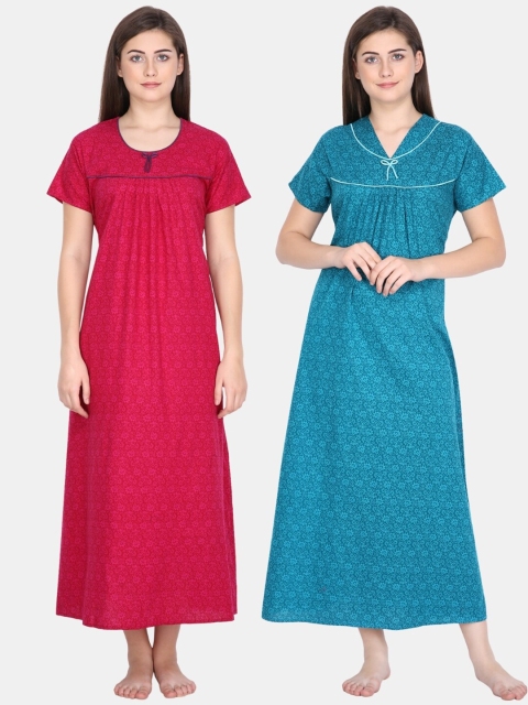 

Klamotten Women Pack of 2 Printed Pure Cotton Maxi Nightdress, Red