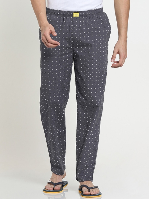 

Bewakoof Men Grey & White Printed Pure Cotton Lounge Pants