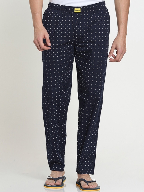

Bewakoof Men Navy Blue & White Printed Pure Cotton Lounge Pants