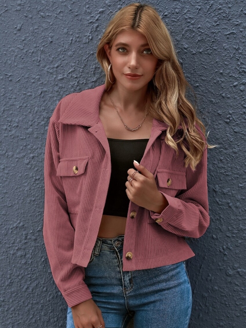 

GRACE & JACK Women Pink Lightweight Crop Tailored Jacket with Embroidered