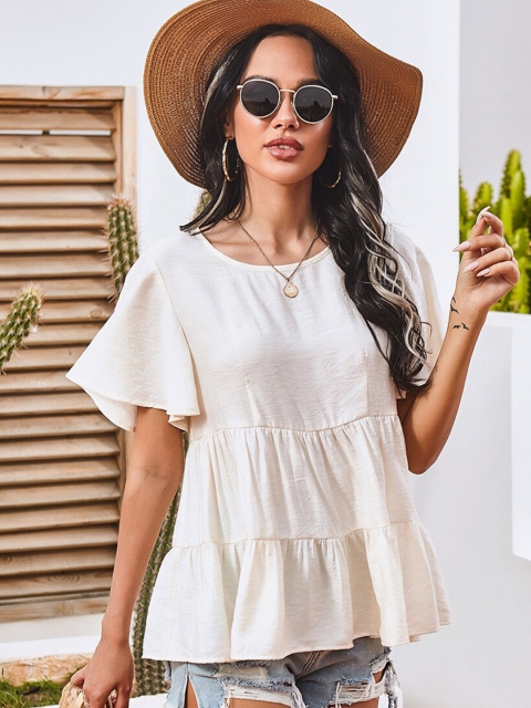 

GRACE & JACK Cream-Coloured Keyhole Neck A-Line Top