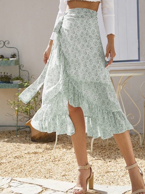 

GRACE & JACK Women Green & White Printed Layered Pencil Midi Skirt