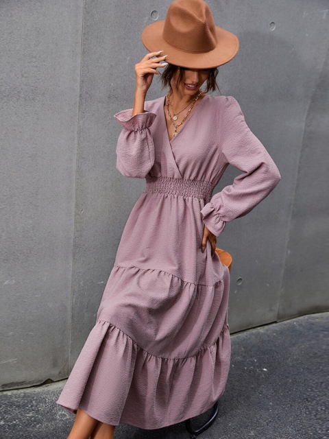 

GRACE & JACK Purple Flounce Wrap Midi Dress