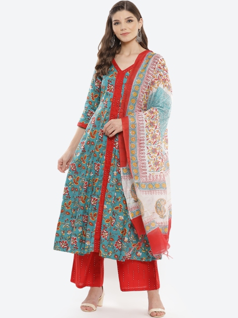 

Luni Women Green Ethnic Motifs Printed Regular Pure Cotton Kurta with Palazzos & With Dupatta
