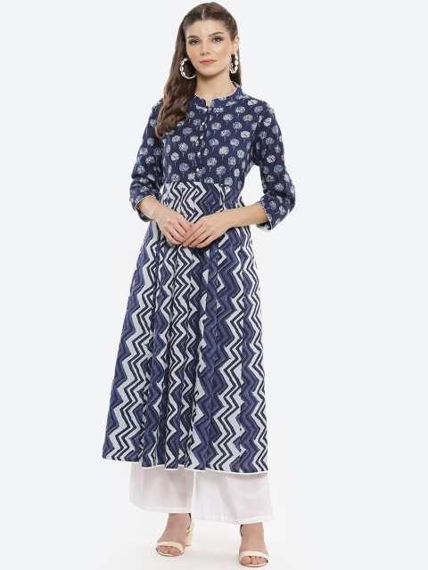 

Luni Women Navy Blue Geometric Printed Anarkali Kurta