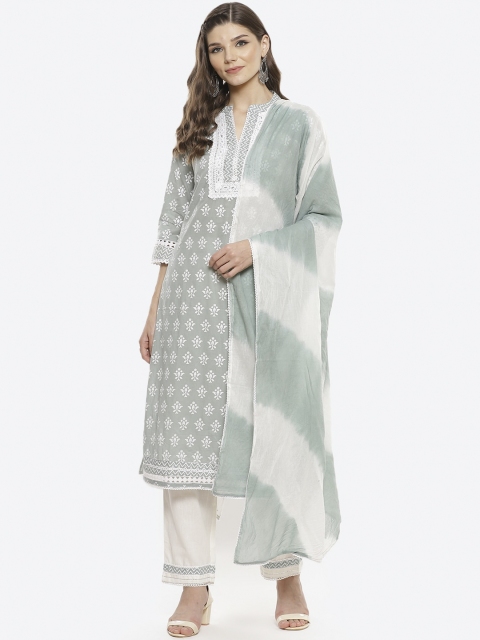 

Luni Women Blue & White Ethnic Motifs Printed Pure Cotton Kurta With Trousers & Dupatta