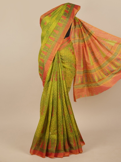 

Pothys Green & Red Floral Zari Jute Silk Saree