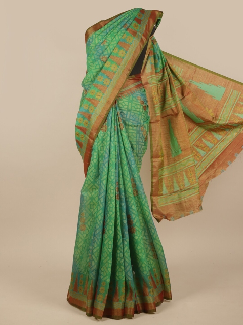 

Pothys Green & Rust Ethnic Motifs Jute Silk Saree