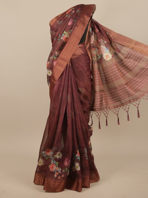 

Pothys Maroon & Beige Floral Jute Silk Saree