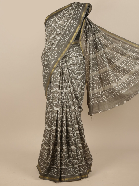 

Pothys Grey & Off White Ethnic Motifs Jute Silk Saree