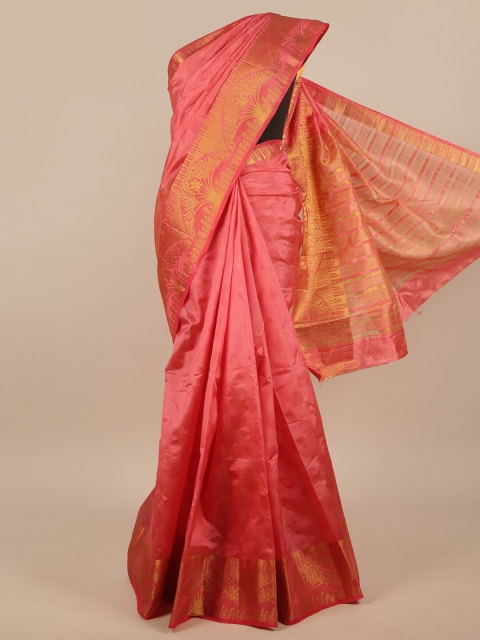 

Pothys Pink & Gold-Toned Ethnic Motifs Zari Jute Silk Saree