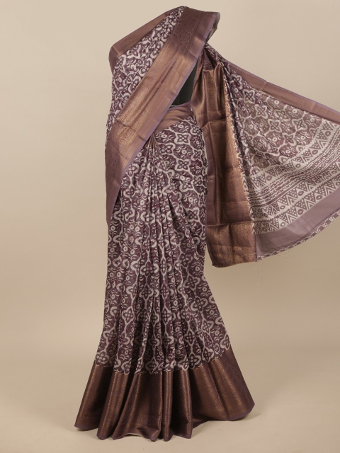 

Pothys Purple & White Floral Jute Silk Saree