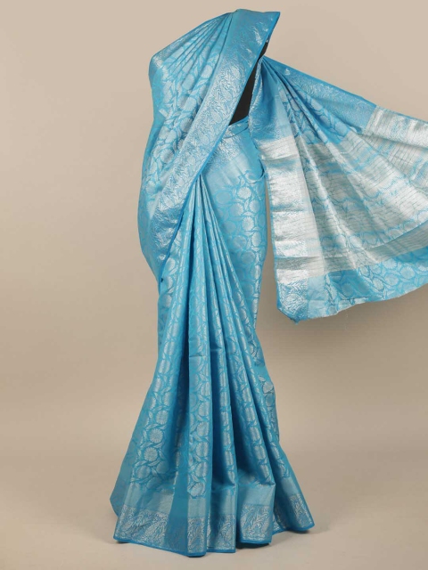 

Pothys Blue & Silver-Toned Ethnic Motifs Jute Silk Saree