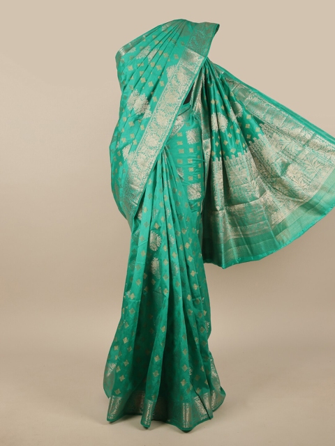 

Pothys Sea Green & Silver-Toned Ethnic Motifs Zari Jute Silk Saree
