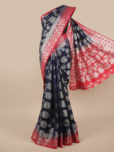 

Pothys Navy Blue & Pink Ethnic Motifs Zari Jute Silk Saree