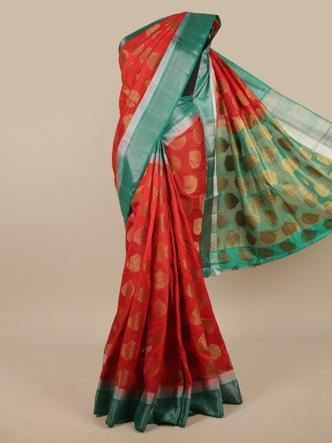 

Pothys Red & Green Ethnic Motifs Jute Silk Saree
