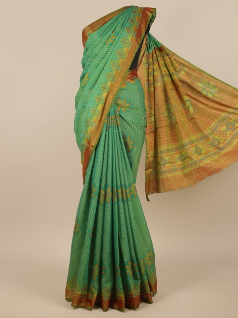 

Pothys Green & Orange Floral Jute Silk Saree