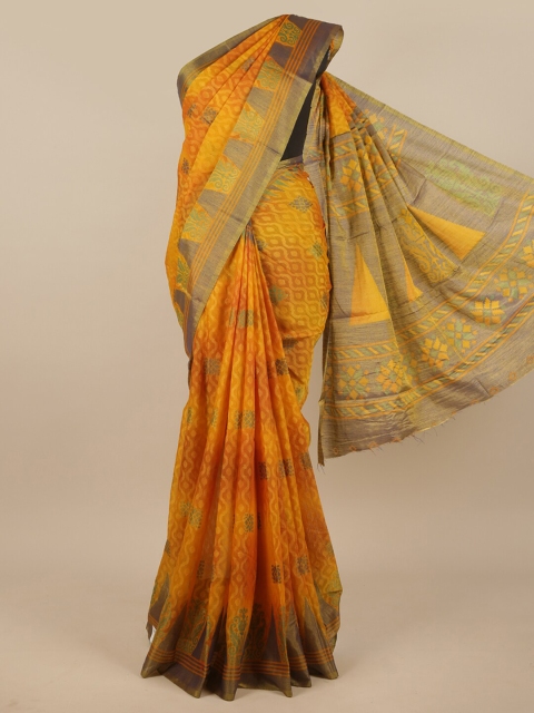 

Pothys Yellow & Grey Ethnic Motifs Jute Silk Saree