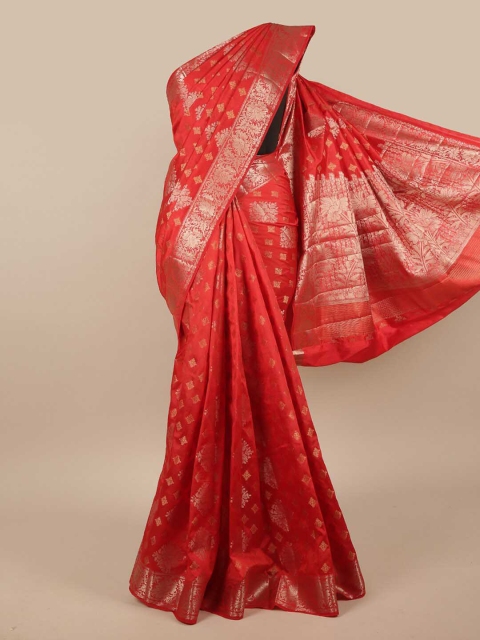 

Pothys Red & Gold-Toned Floral Zari Jute Silk Saree