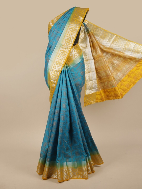 

Pothys Turquoise Blue & Yellow Woven Design Zari Jute Silk Saree