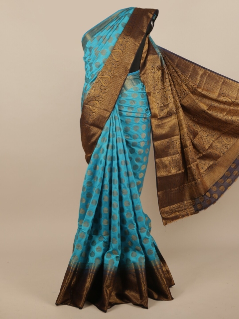 

Pothys Blue & Brown Ethnic Motifs Jute Silk Saree
