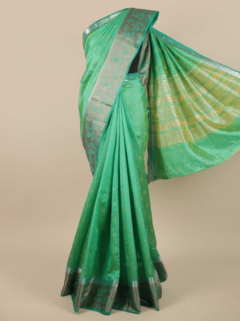 

Pothys Green & Silver-Toned Woven Design Jute Silk Saree