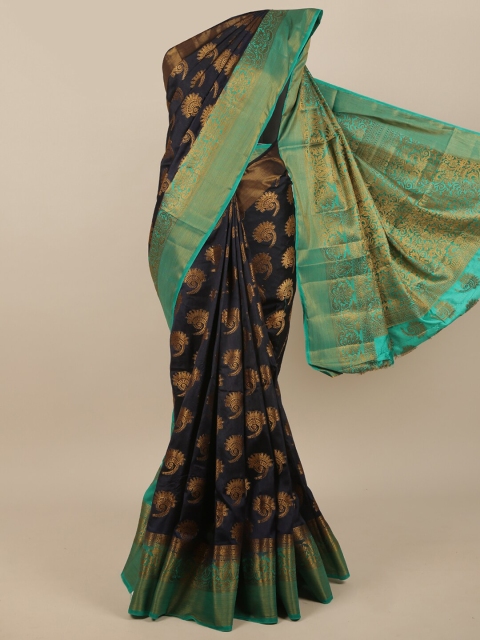 

Pothys Navy Blue & Green Ethnic Motifs Zari Jute Silk Saree