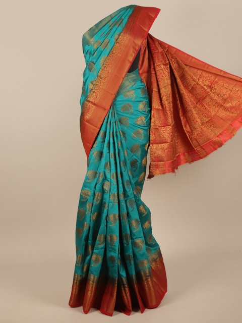

Pothys Sea Green & Red Woven Design Zari Jute Silk Saree