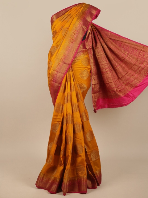 

Pothys Mustard & Fuchsia Ethnic Motifs Zari Jute Silk Saree