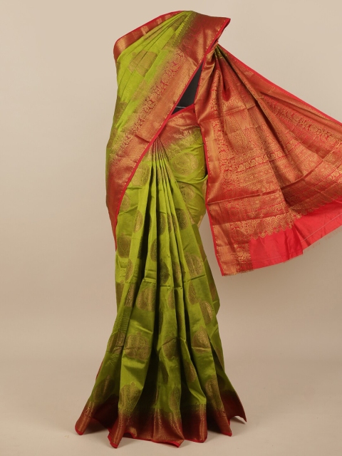 

Pothys Green & Orange Ethnic Motifs Jute Silk Saree