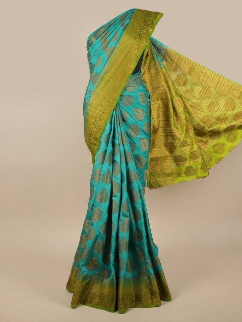 

Pothys Sea Green & Gold-Toned Ethnic Motifs Zari Jute Silk Saree