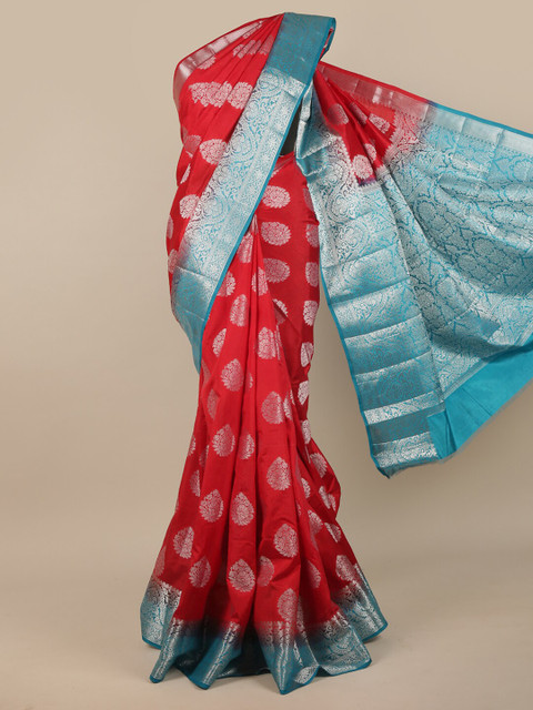 

Pothys Red & Turquoise Blue Woven Design Zari Jute Silk Saree
