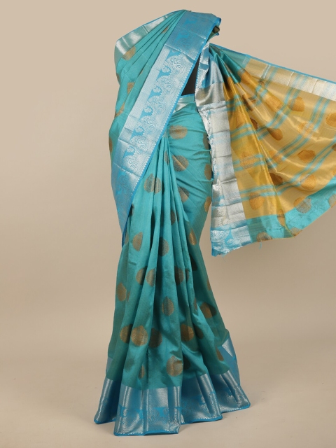 

Pothys Turquoise Blue & Yellow Woven Design Zari Jute Silk Saree