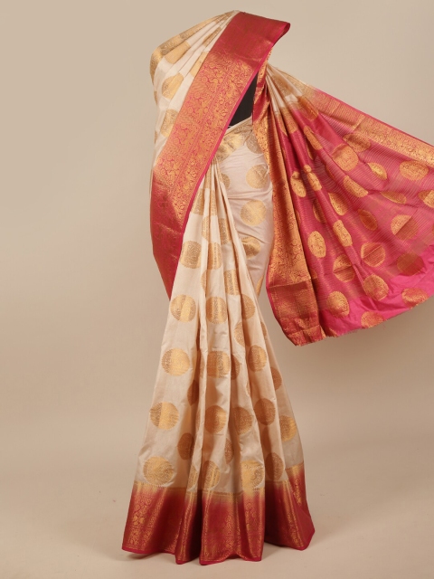 

Pothys Cream-Coloured & Gold-Toned Ethnic Motifs Zari Jute Silk Saree