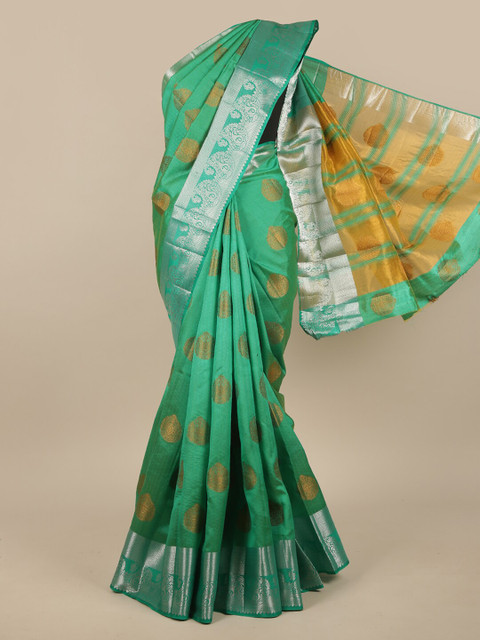

Pothys Green & Gold-Coloured Ethnic Motifs Zari Jute Silk Saree